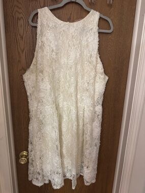 Lace Midi Dress in Ivory - Women's Elegant Sleeveless Dress